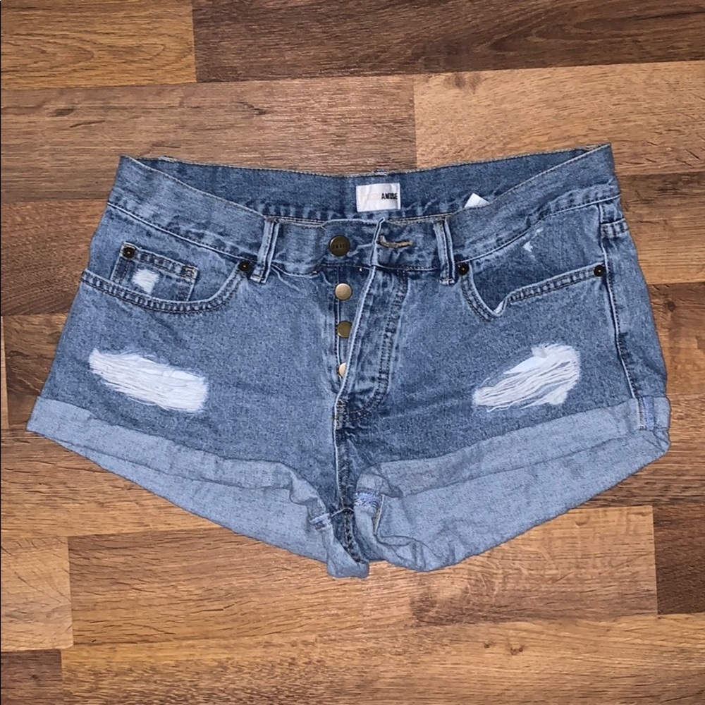 Distressed denim shorts